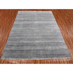 8'x10'2" Ash Gray, Hand Knotted Grass Design, Wool and Silk Oriental Rug