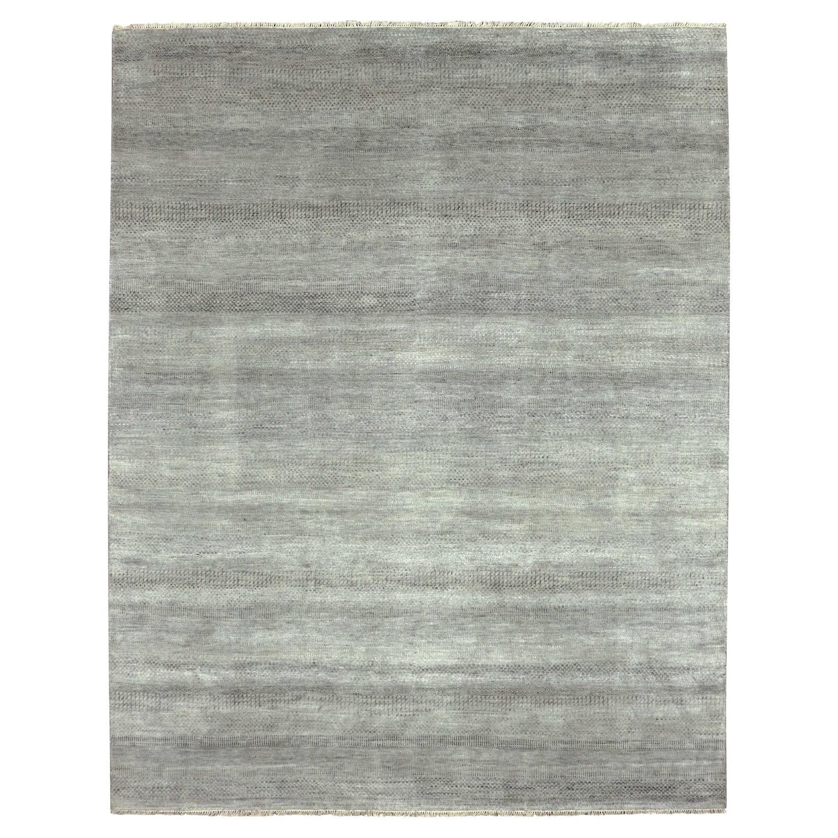 8'x10'2" Grigio cenere, Tappeto orientale in lana e seta annodato a mano con motivo a erba