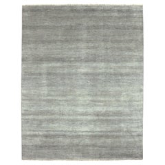 8'x10'2" Grigio cenere, Tappeto orientale in lana e seta annodato a mano con motivo a erba