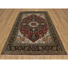 8'x10'2" Auburn Red Antiqued Fine Heriz Revival Wool Hand Knotted Oriental Rug