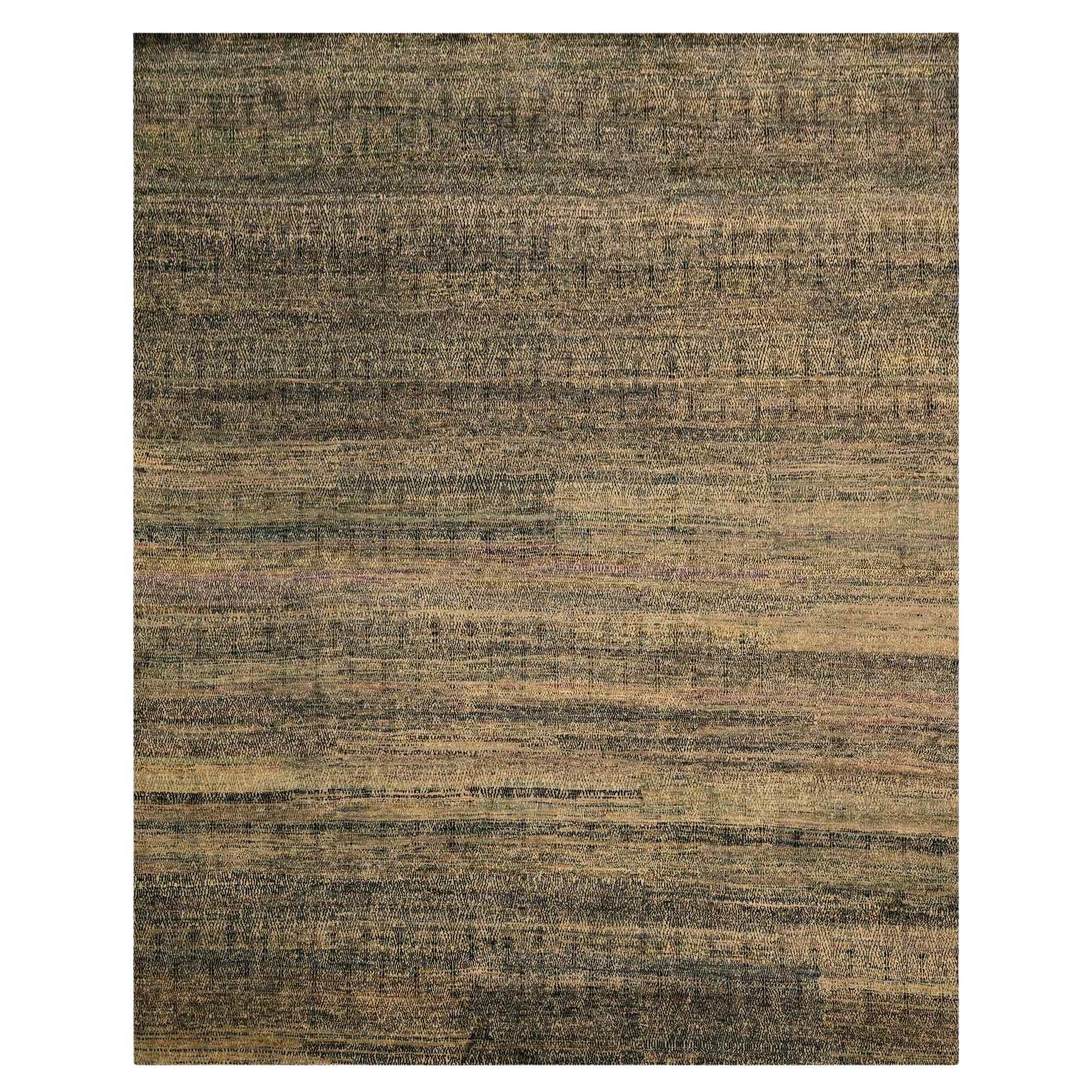 8'x10'2" Beaver Brown Obscured Pattern Grass Design Sari Silk Hand Knots Rugs