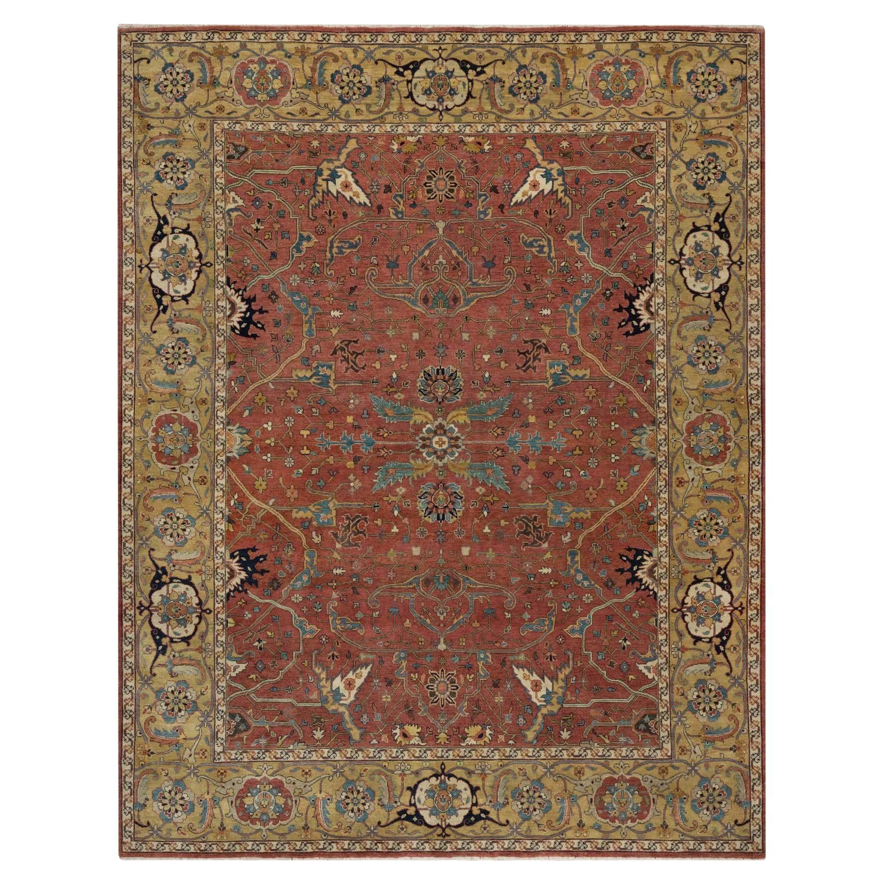 8
x10
2" Berry Red Hand Knotted Soft Wool Antiqued Fine Heriz Re-Creation Rug