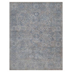 8'x10'2" Blue-Gray Broken and Erased All Over Design Hand Knotted Pure Wool Rug