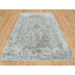 8'x10'2" Chrome Gray Zoroastrian Hand Knotted Wool and Silk Oriental Rug