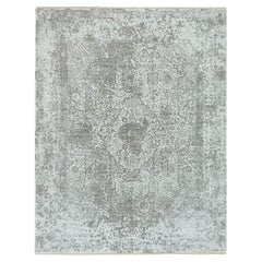 8'x10'2" Chrome Gray Zoroastrian Hand Knotted Wool and Silk Oriental Rug