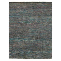 8'x10'2" Colorato, moderno design a striature, tappeto annodato a mano in lana e seta Sari