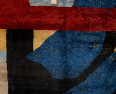 Contemporary Abstract Hand-Knotted Rug in Red, Blue, and Black Wool, Custom Made