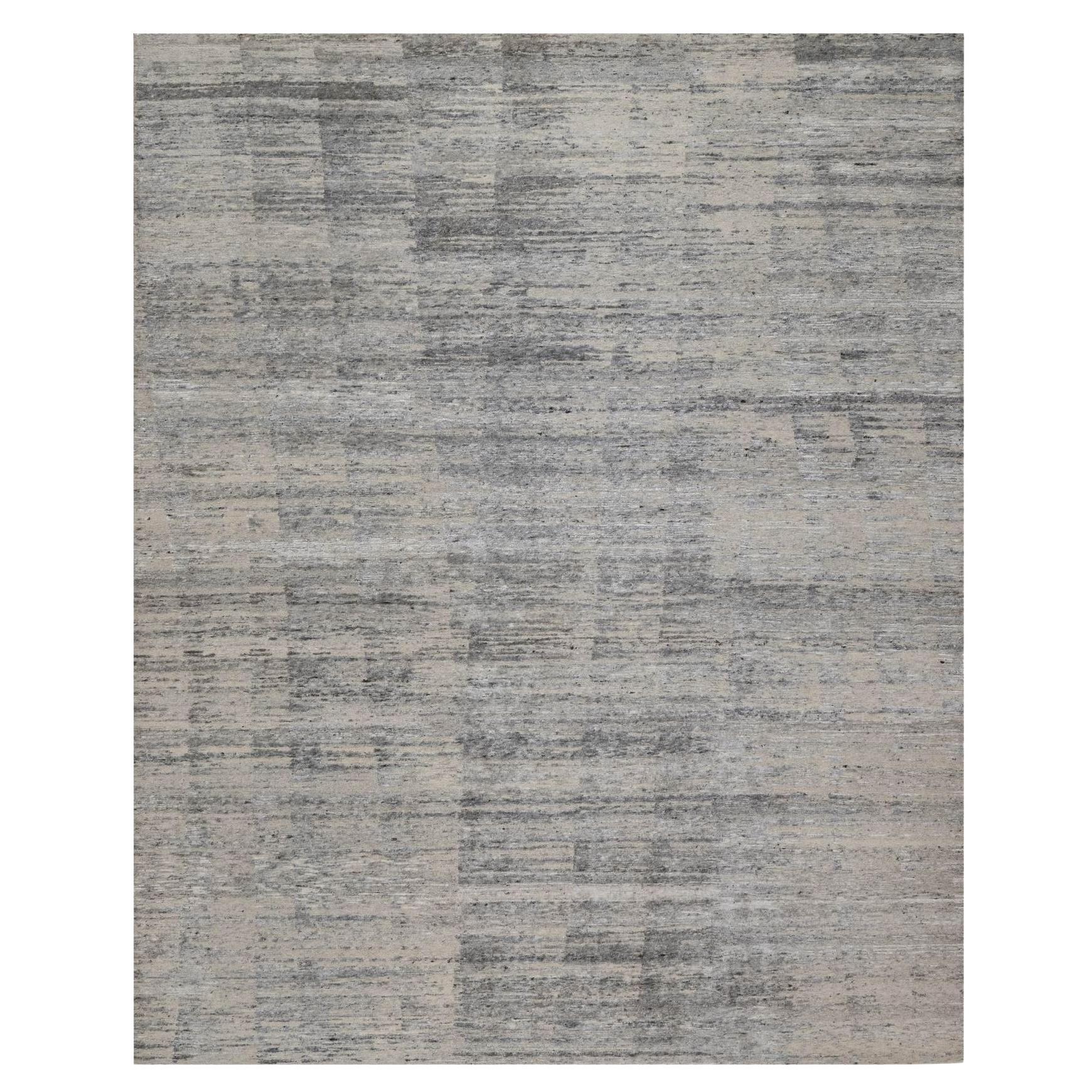 8'x10'2" Gray-Ivory Modern Design Hand Knotsted Undyed Natural Wool Tapis d'Orient