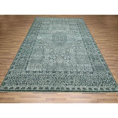 8'x10'2" Green 14th Century Influence Mamluk Design Hand Knotted Pure Wool Rug
