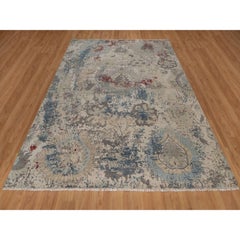 8'x10'2" Ivory Borderless Oushak with Leaf Motif Hand Knotted Wool Oriental Rug