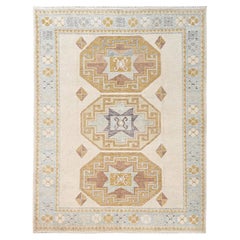8'x10'2" Ivory Cloudbank Kazak with Turkish Knot Hand Knotted Pure Wool Rug