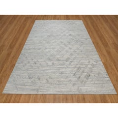 8'x10'2" Ivory Modern Design Hand Knotted Hand Spun Undyed Natural Wool Rug