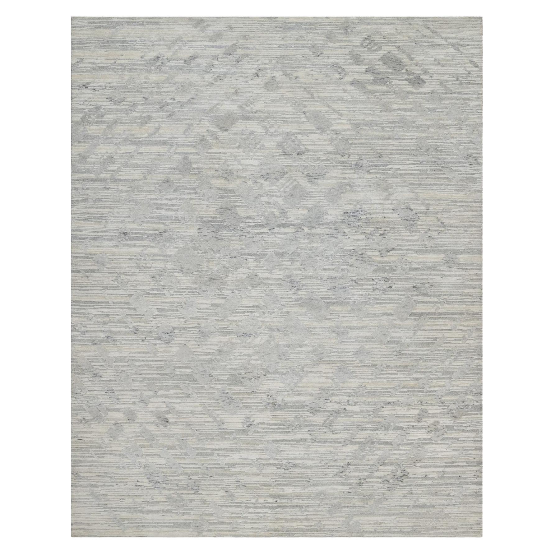 8'x10'2" Elfenbein Modernes Design Hand geknüpft Hand gesponnen undyed natürliche Wolle Teppich
