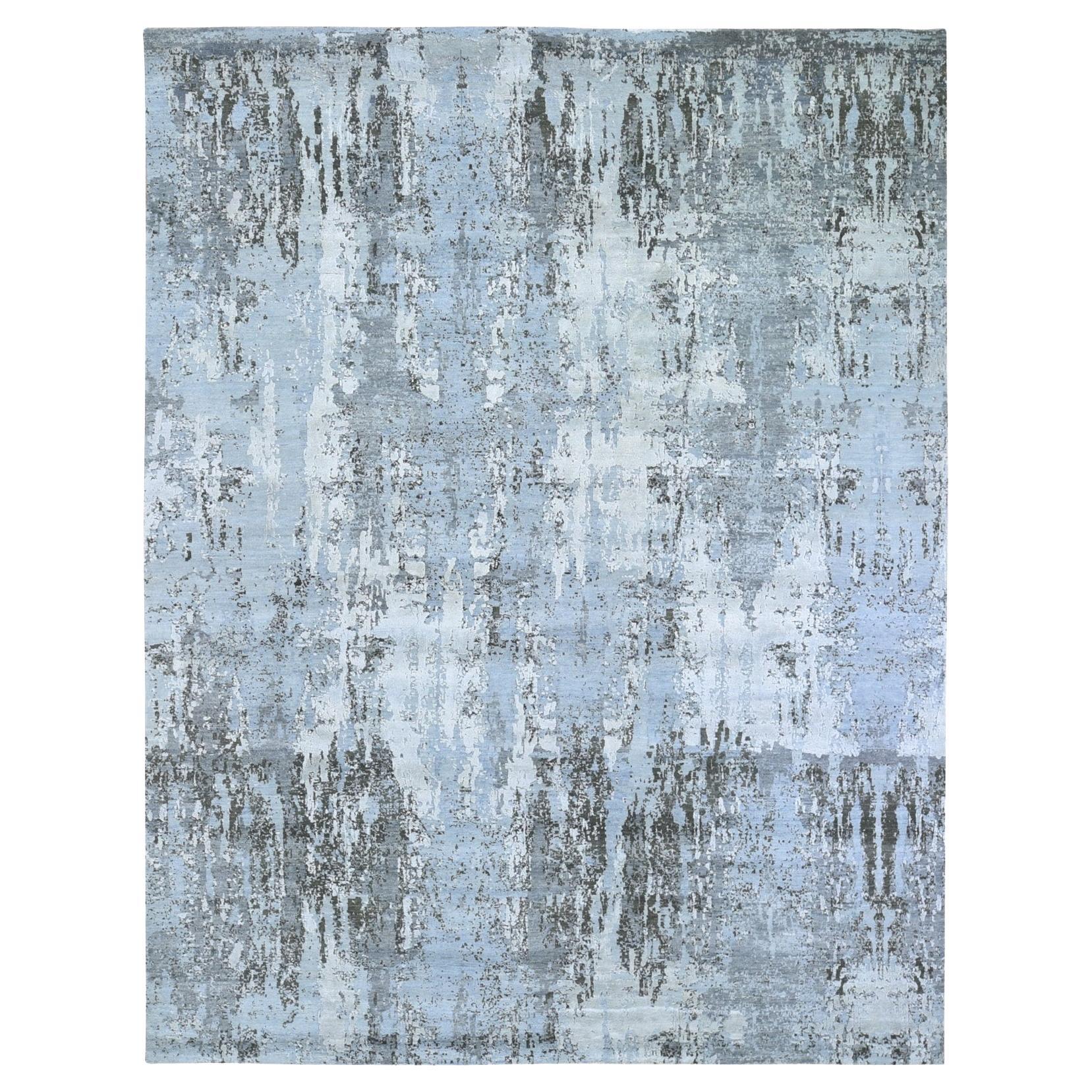 8
x10
2" Ivory Wool with Real Silk Abstract Design Denser Weave Hi-Low Pile Rug For Sale