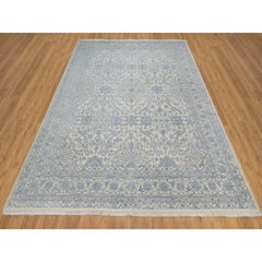 8'x10'2" Linen White Persian Design Wool and Plant Based Silk Hand Knotted Rug