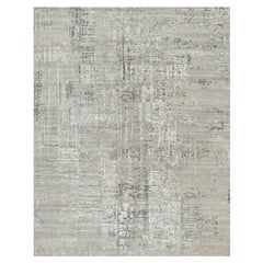 8'x10'2" Pastellgrauer handgeknüpfter moderner handgesponnener Orientteppich aus natürlicher Wolle