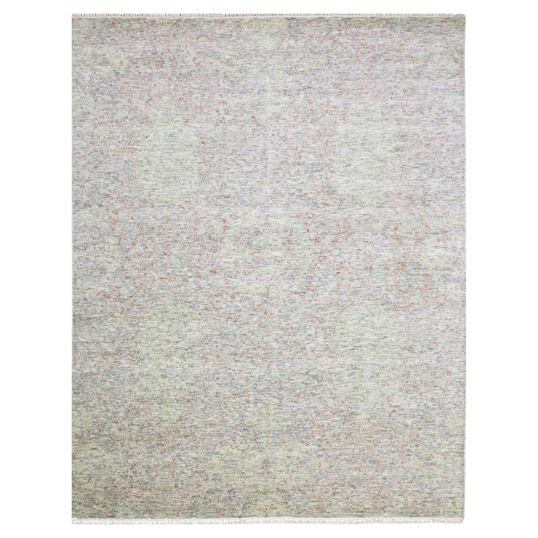 8'x10'2" Gris pierre, motif moderne de sel et de poivre, tapis noué à la main