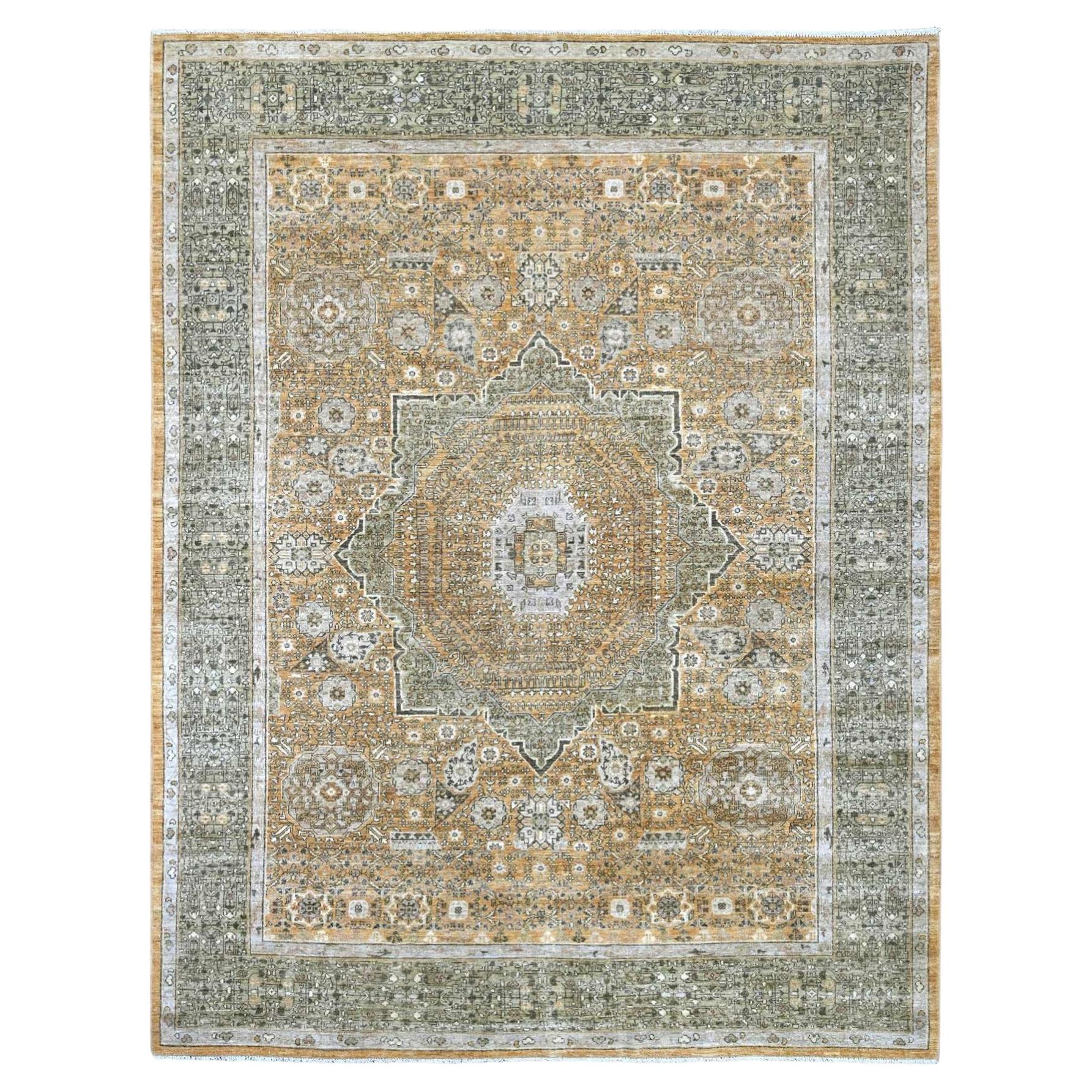 8'x10'3" Brown 14th Century Mamluk Dynasty Pattern Hand Knotted Pure Wool Rug For Sale