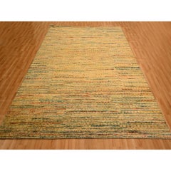 8'x10'3" Brown Striae Design Wool and Sari Silk Hand Knotted Oriental Rug