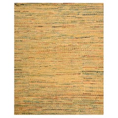 8'x10'3" Brown Striae Design Wool and Sari Silk Hand Knotted Oriental Rug