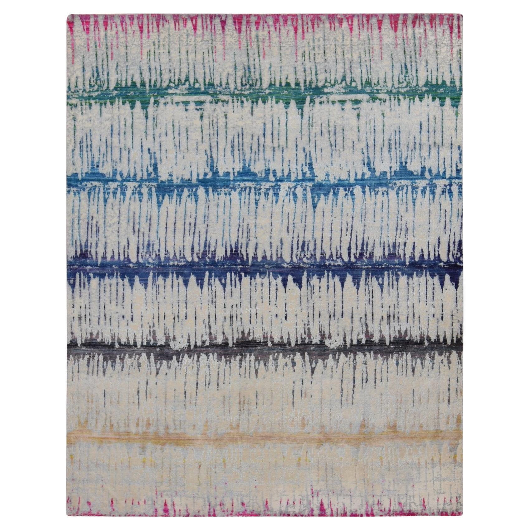 8'x10'3" Cream Color The Cardiac Sari Silk with Textured Wool Hand Knotted Rug