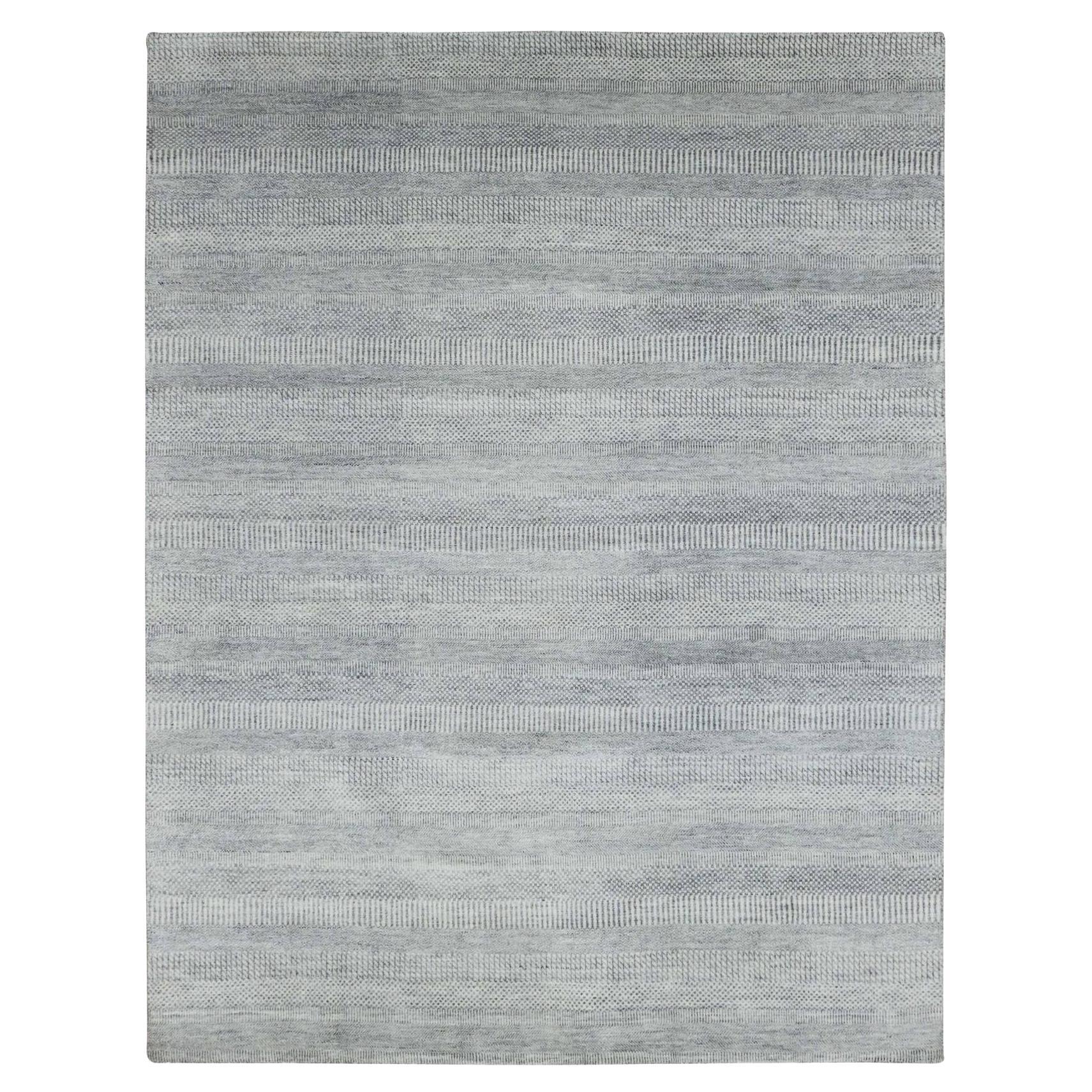 8'x10'3" Gainsboro Gray, Wool and Silk Hand Knotted Grass Design Oriental Rug