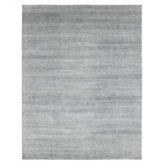 8'x10'3" Gainsboro Gray, Wool and Silk Hand Knotted Grass Design Oriental Rug