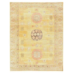 8'x10'3" Golden Yellow Pure Silk with Khotan Medallion Design Hand Knotted Rug