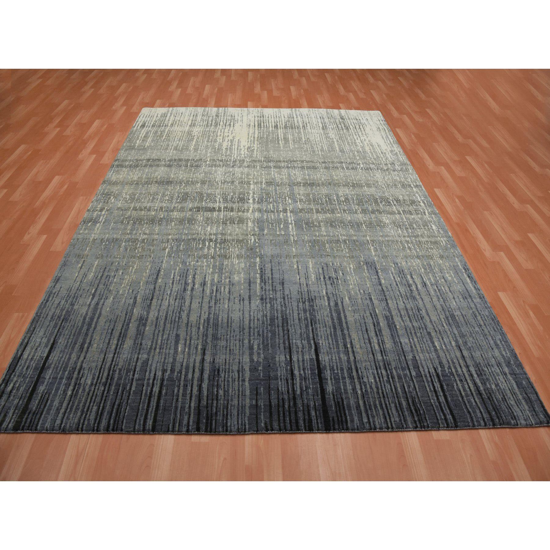 Medievale Tappeto orientale in lana annodata a mano con design Ombre moderno grigio e nero 8'x10'3 in vendita