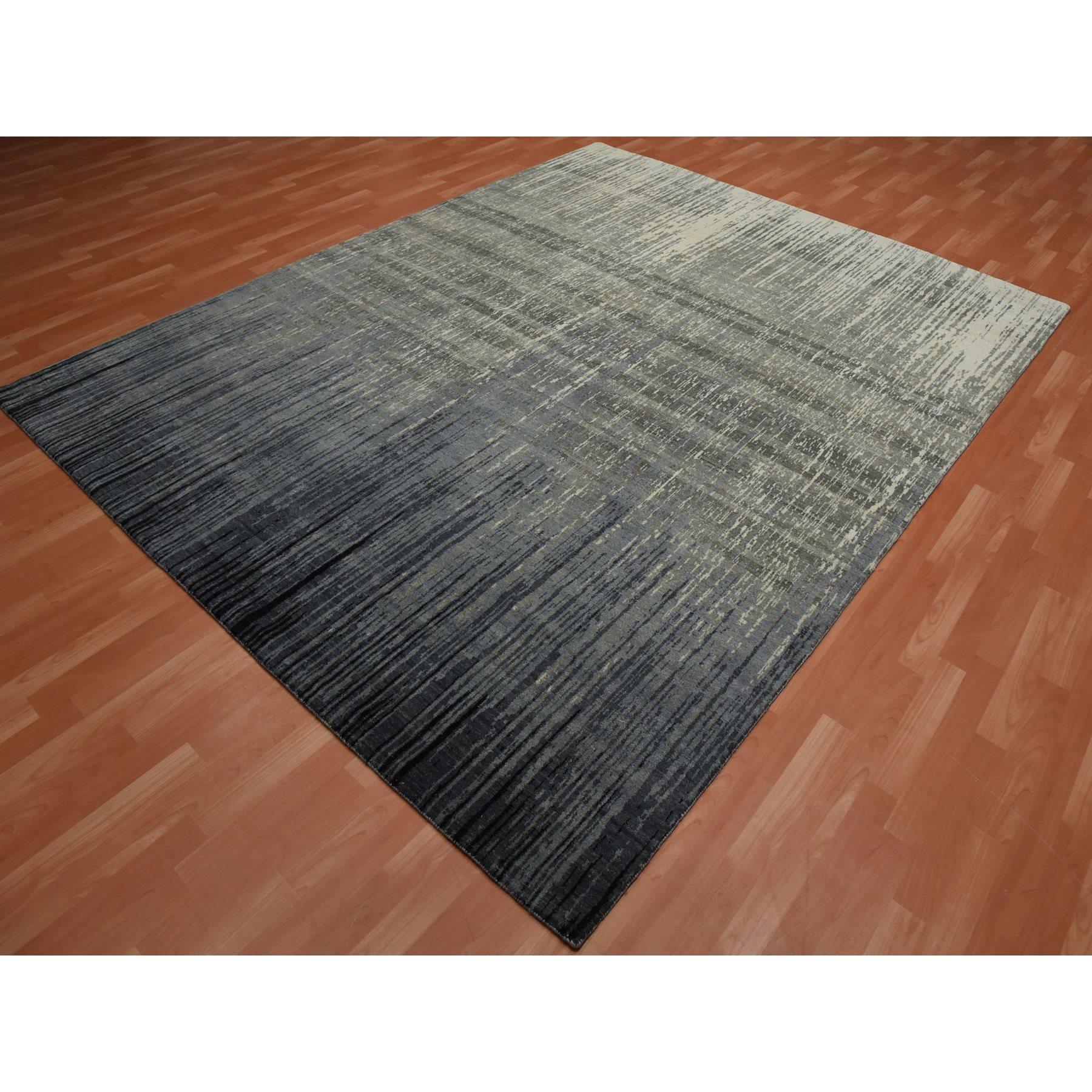 Indiano Tappeto orientale in lana annodata a mano con design Ombre moderno grigio e nero 8'x10'3 in vendita