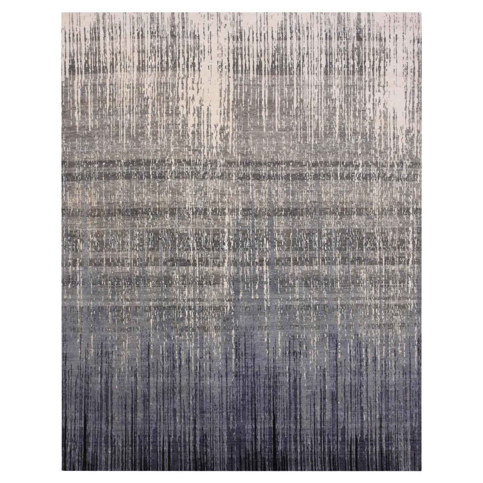 8'x10'3" Gray and Black Modern Ombre Design Hand Knotted Wool Oriental Rug
