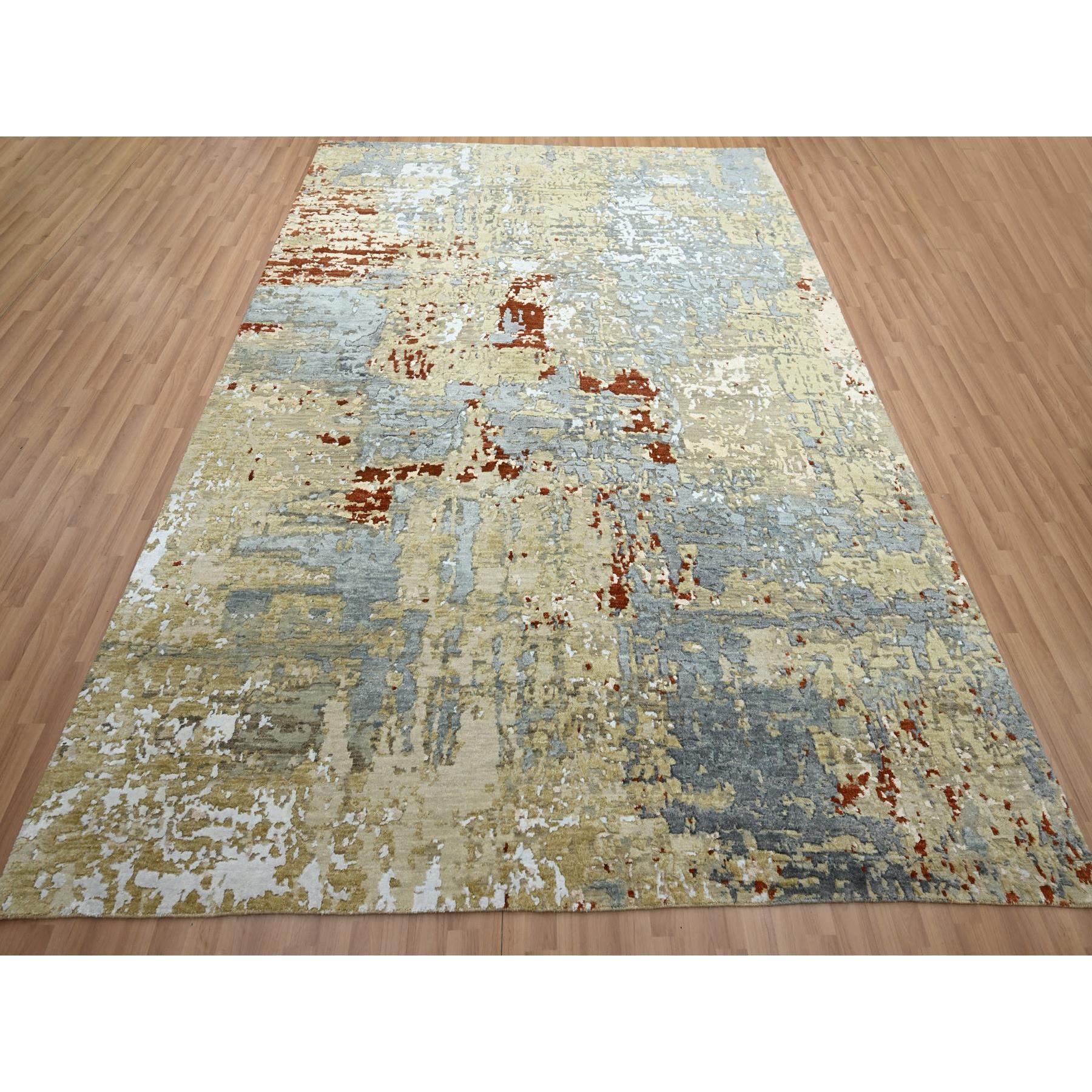Laurel Grün, Persischer Knoten, Abstrakt mit Galaxie Design, 100% Wolle, Handgeknüpft, Dicht gewebt, Orientteppich
Primäre MATERIALIEN: Wolle
Latex: Kein Flor 
Höhe: 0,25 Zoll
Stil: AM Contemporary
Grundfarbe: Grün
Sekundäre Farben: Rot, Elfenbein.