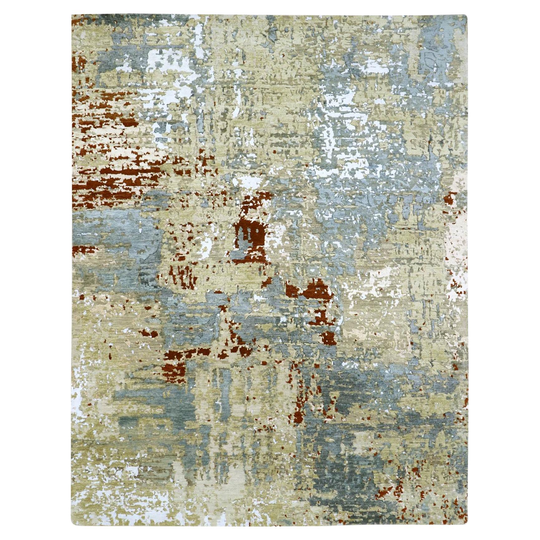 8'x10'3" Green Persian Knot Abstract with Galaxy Design Wool Hand Knotted Rug