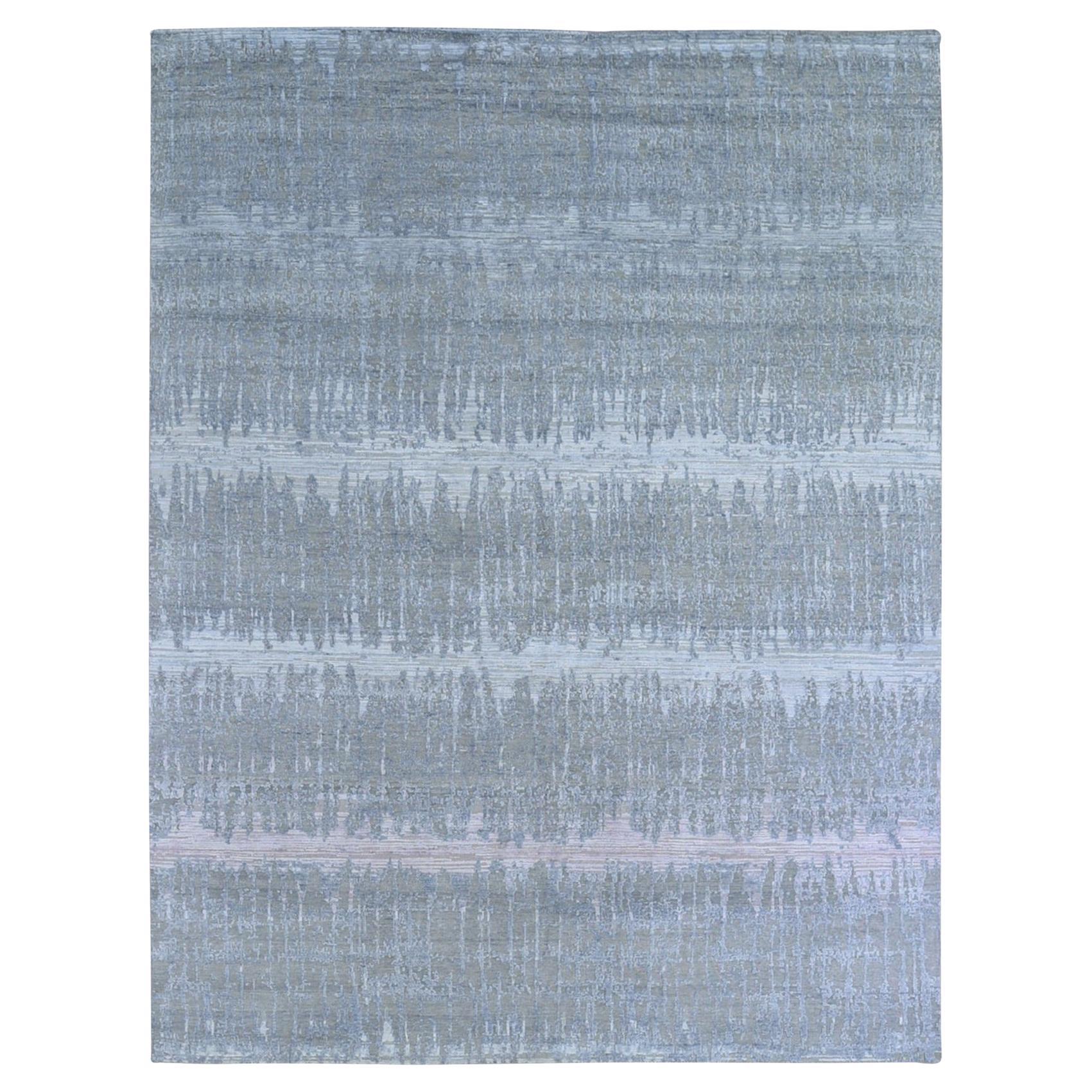 8'x10'3" Alfombra de Lana y Seda Texturizada Anudada a Mano con Diseño Cardíaco y Colores Pasteles