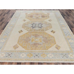 8'x10'3" Ivory Anatolian Village Design Turkish Knot Hand Knotted Pure Wool Rug