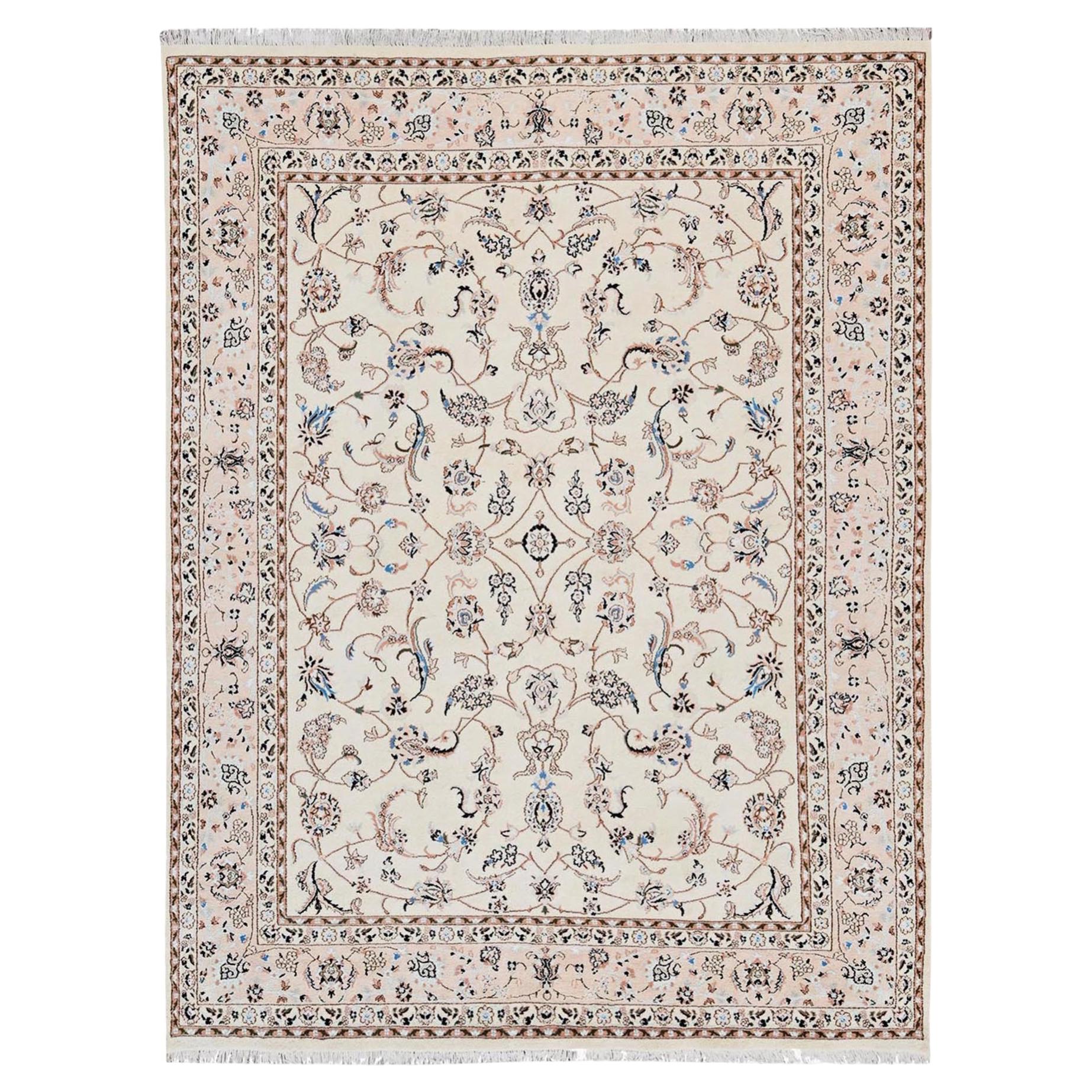 8'x10'3" Ivory Zoroastrian Nain 250 KPSI Wool & Silk Hand Knotted Oriental Rug