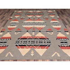 8'x10'3" Khaki Brown Southwest Geometric Design Hand Woven Flat Weave Wool Rug
