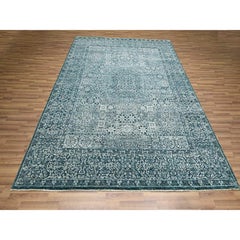 8'x10'3" Teal 14th Century Influence Mamluk Design Hand Knotted Pure Wool Rug