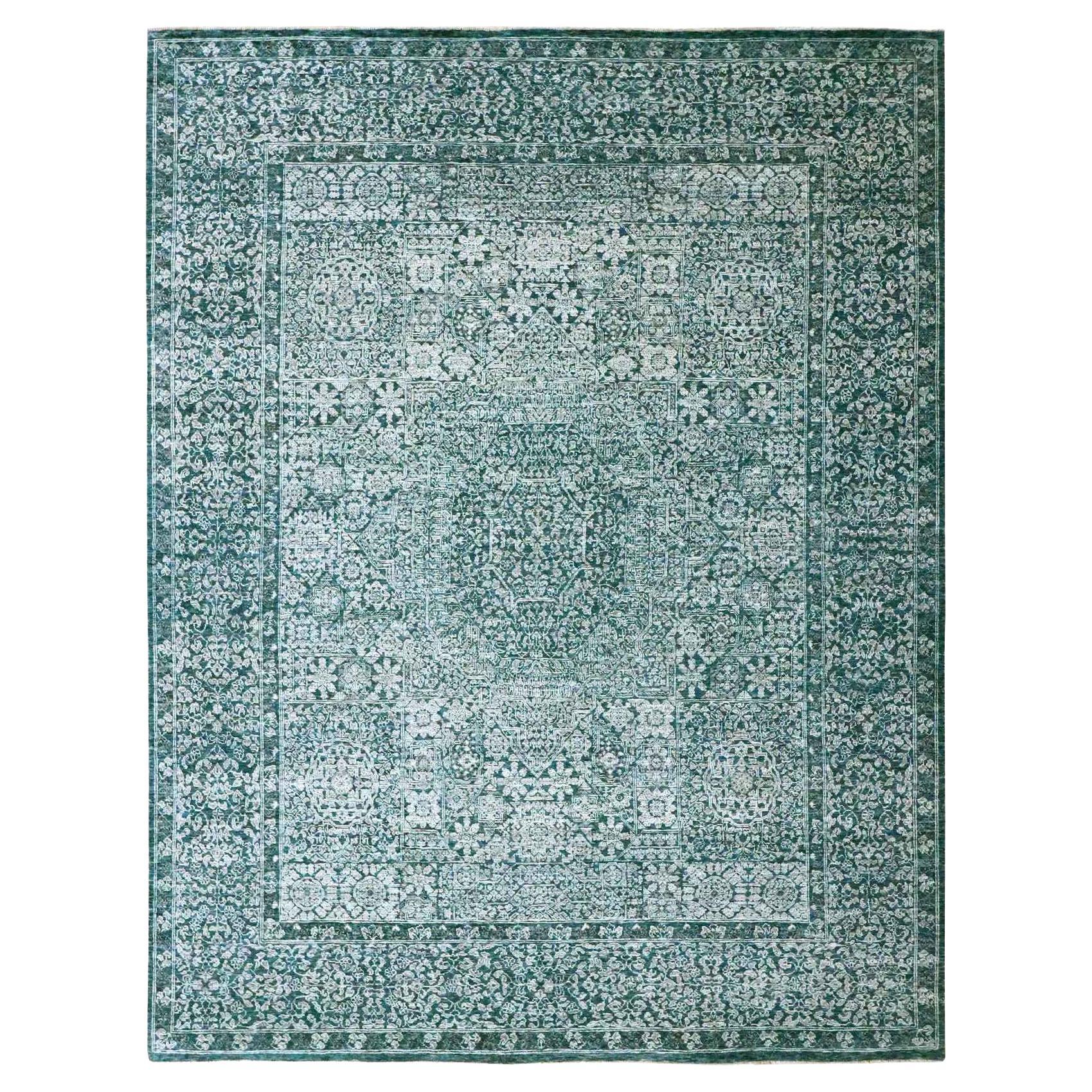 8'x10'3" Teal 14° secolo Influenza Mamluke Design Tappeto annodato a mano in pura lana in vendita