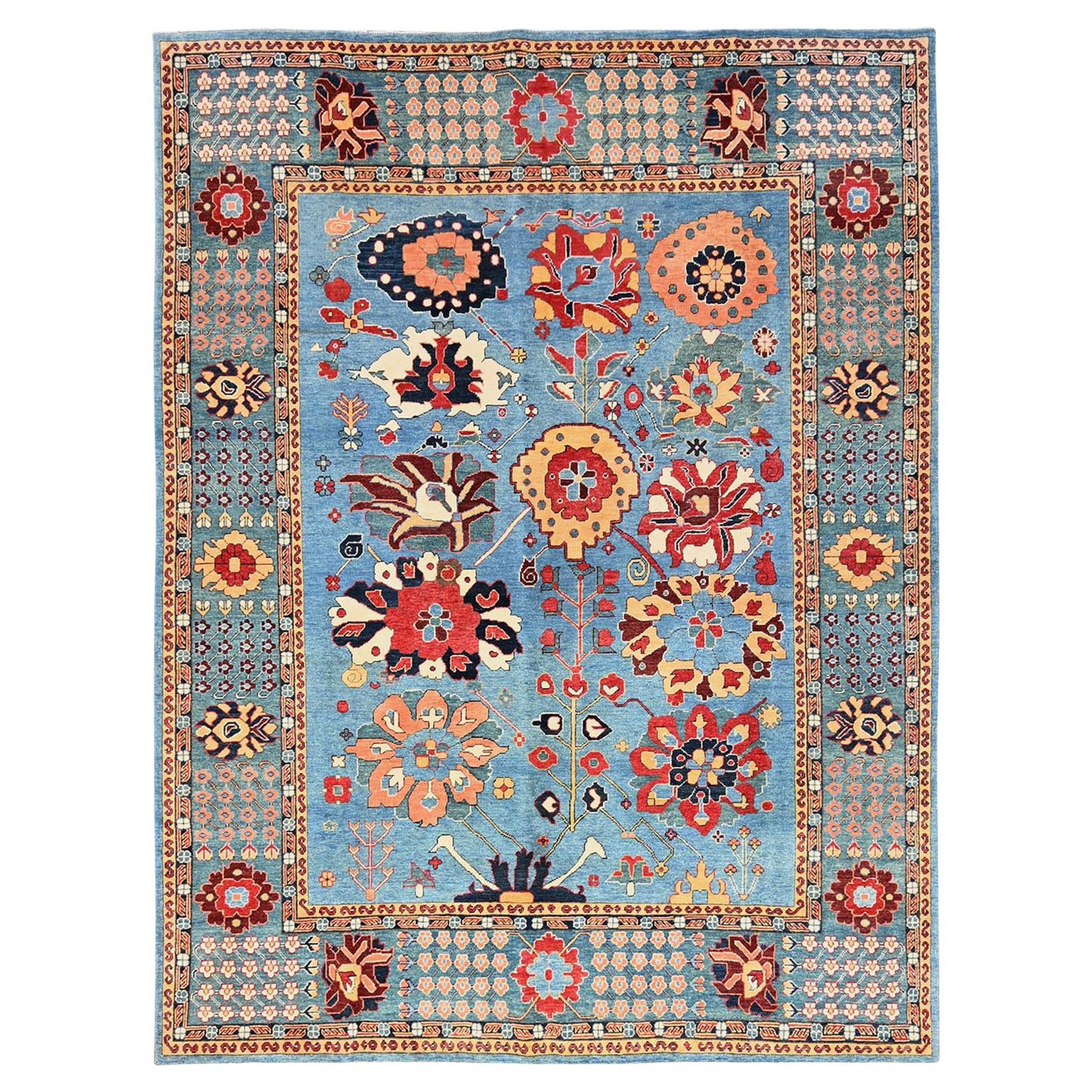 8
x10
4" Blue Afghan Peshawar with Heriz All Over Design Hand Knotted Wool Rug