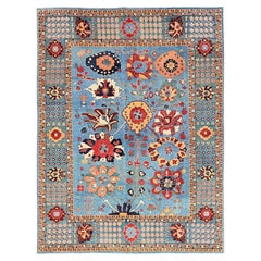 8
x10
4" Blue Afghan Peshawar with Heriz All Over Design Hand Knotted Wool Rug