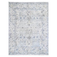 8
x10
4" Blue Distressed Oushak Pure Silk with Textured Wool Hand Knotted Rugs (Tappeto di pura seta e lana testurizzata)