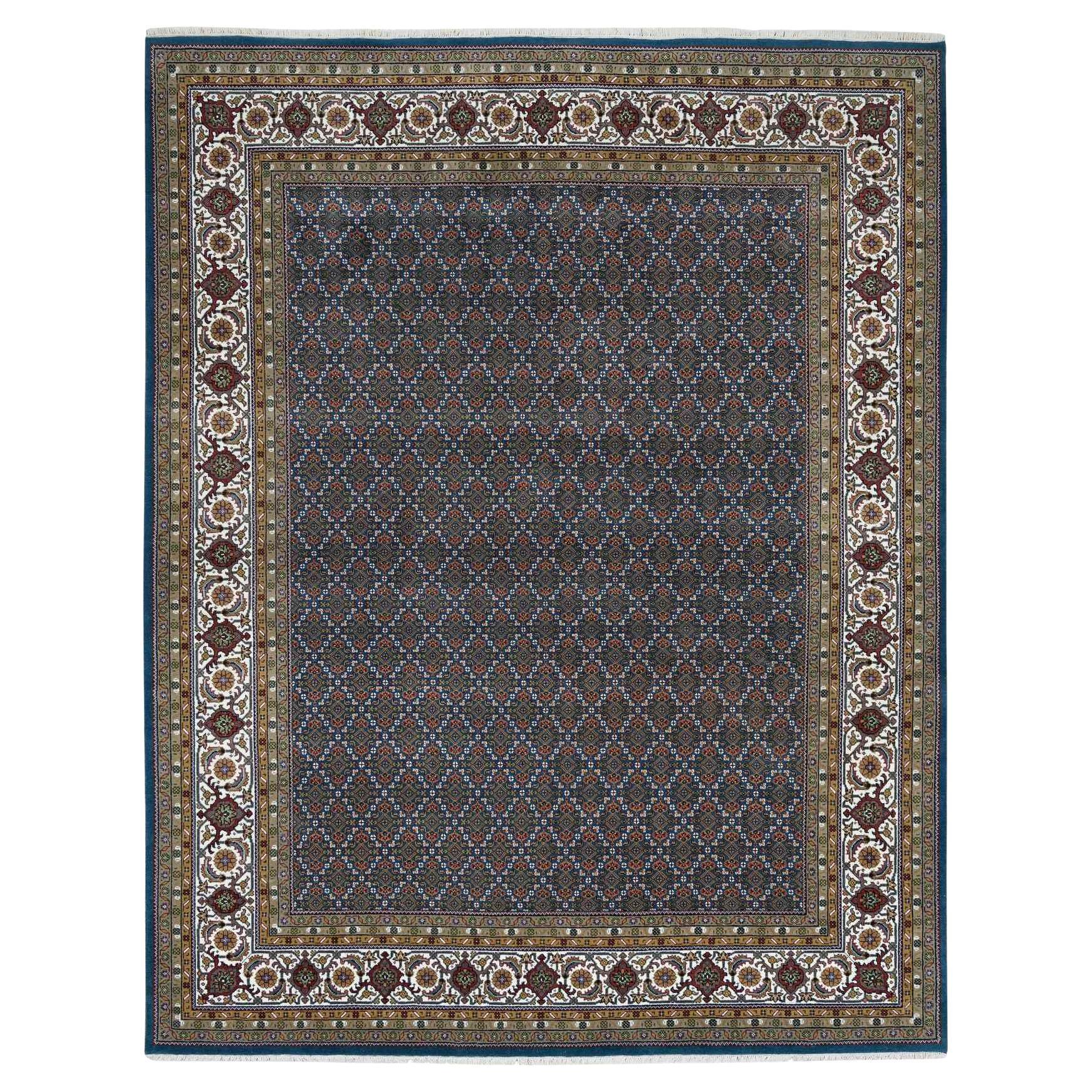 8'x10'4" Blau Herati Criss Cross Fish Design Handgeknüpft 175 KPSI Teppich aus reiner Wolle