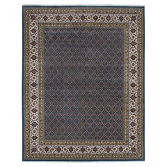 8'x10'4" Alfombra Herati Azul Criss Cross Fish Design Anudada a Mano 175 KPSI Pura Lana