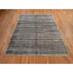 8'x10'4" Gray Pure Silk Textured Abrash Design Modern Hand Knotted Oriental Rug