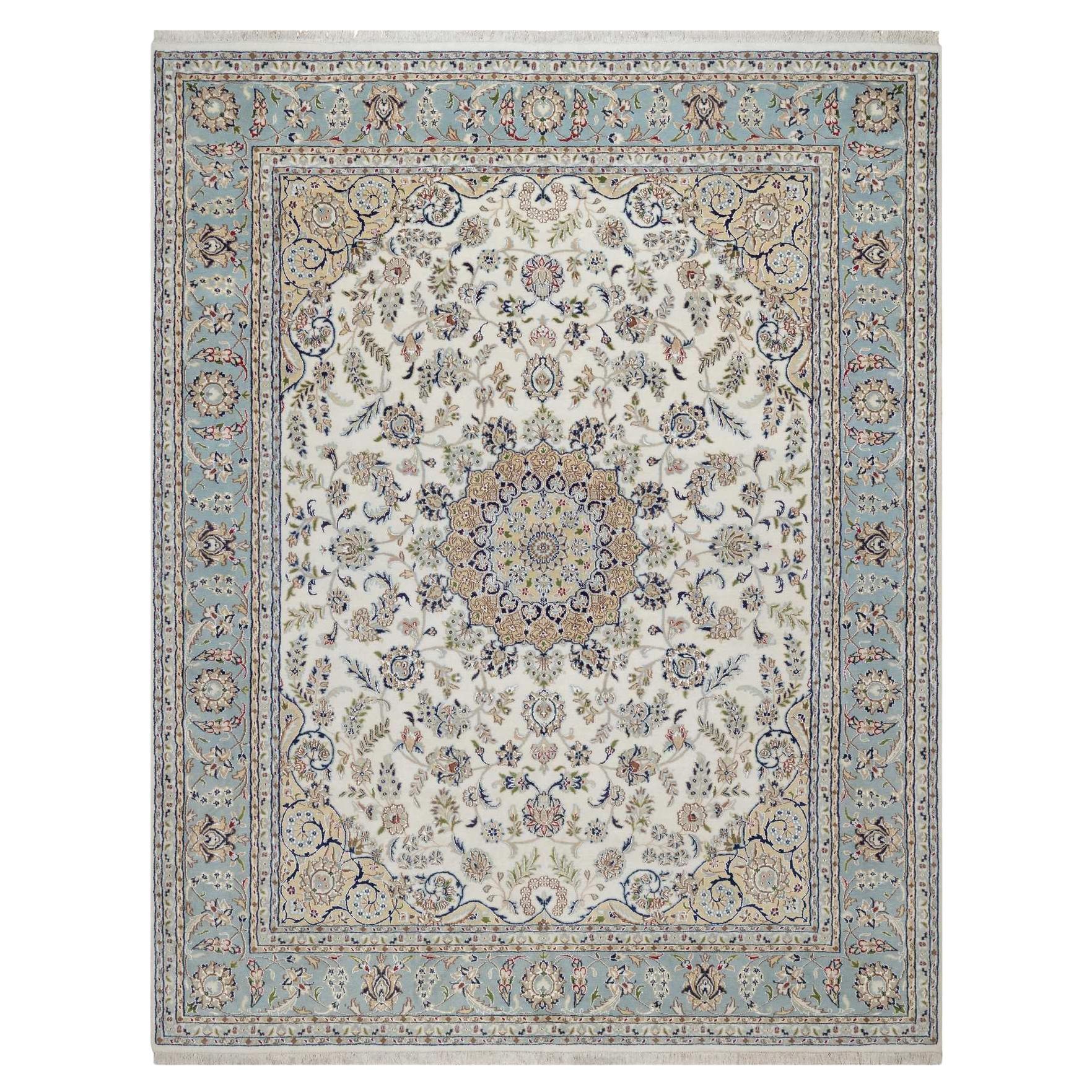 8
x10
4" Ivory 250 KPSI Nain Wool 
Silk Soft Pile Hand Knotted Oriental Rug