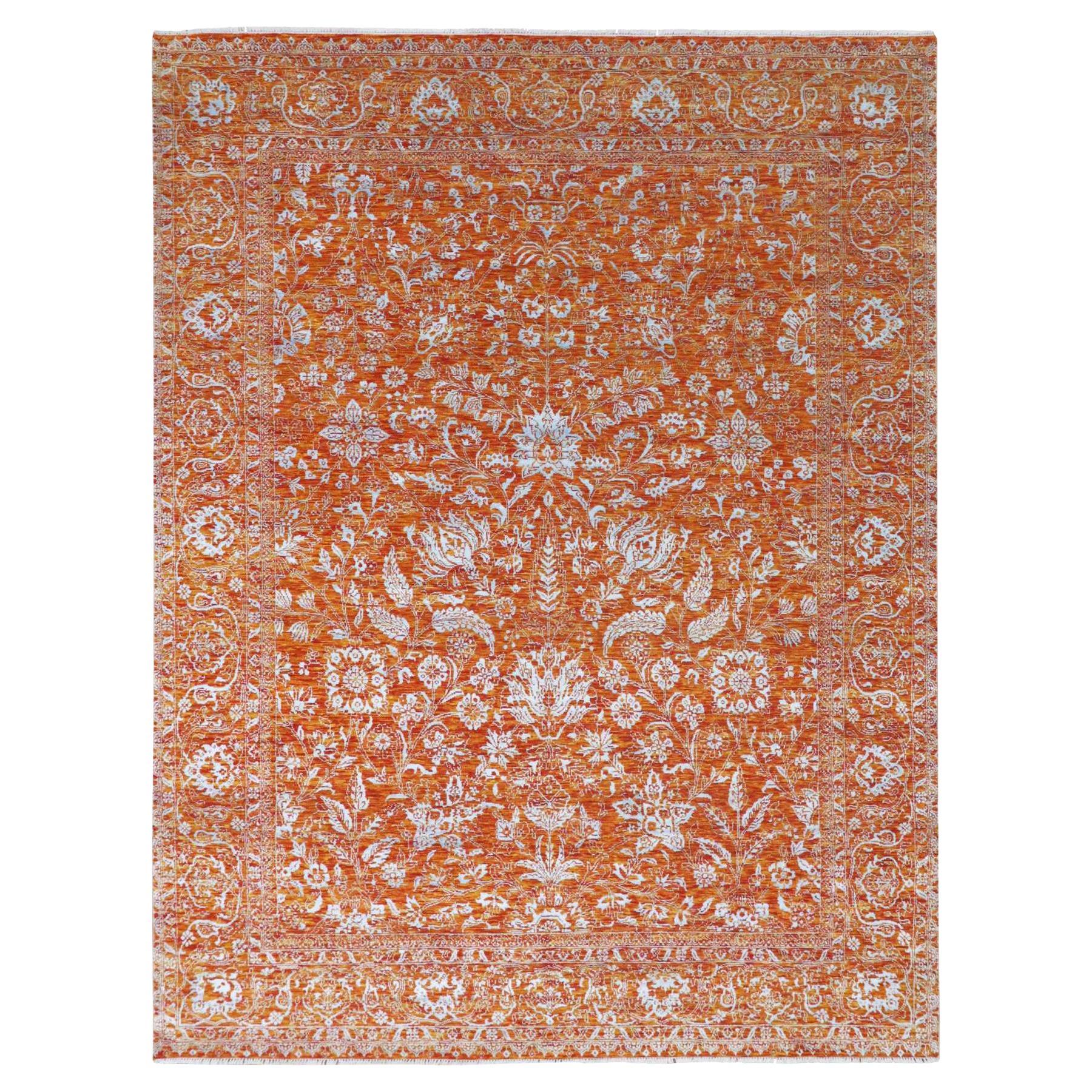8'x10'4" Orange Persisch Einfluss Meditation Design Wolle-Seide Hand geknüpft Teppich im Angebot
