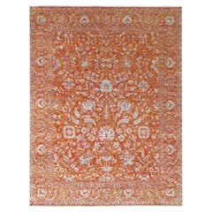 8'x10'4" Orange Persisch Einfluss Meditation Design Wolle-Seide Hand geknüpft Teppich