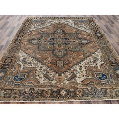 8'x10'4" Peach Color Vintage Persian Heriz Hand Knotted Pure Wool Oriental Rug