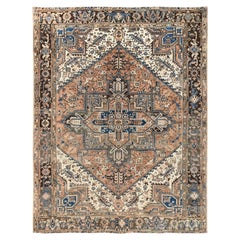 8'x10'4" Peach Color Vintage Persian Heriz Hand Knotted Pure Wool Oriental Rug